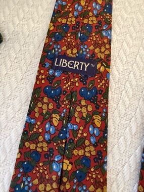 liberty Red Floral Silk Tie with Blue and Yellow Accents